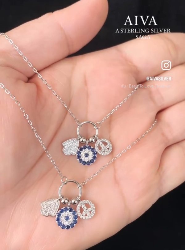 Silver Sterling Evil Eye Charm Anklet - Image 2