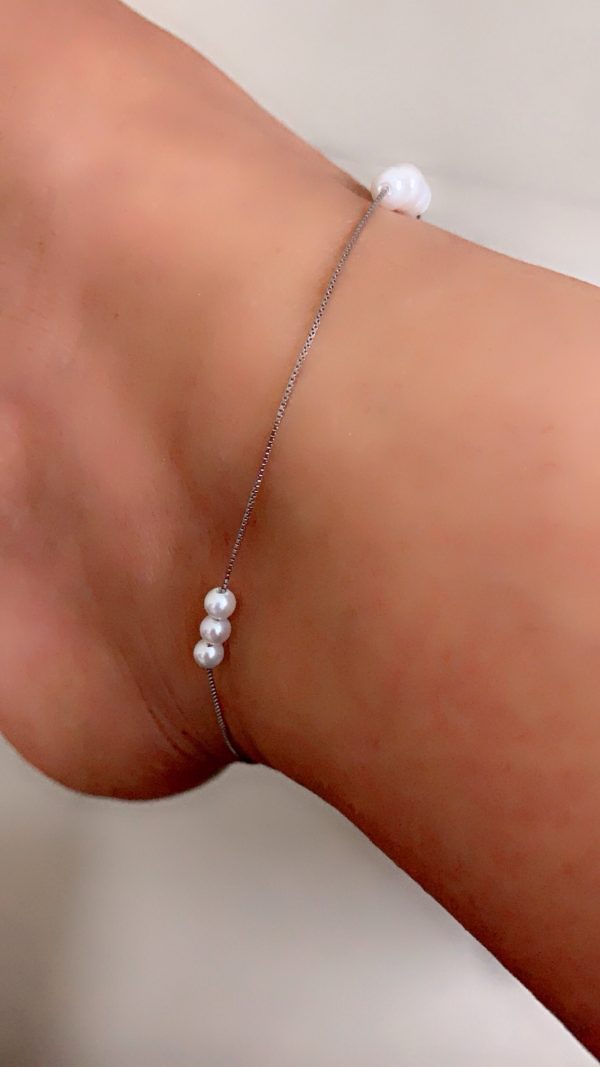 Silver Trio Pearls Anklets For Women 4.14