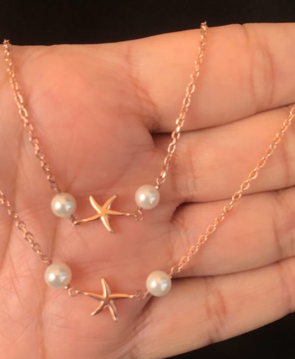 Ocean Bliss Starfish & Pearl Silver Anklet – Rose Gold Plated - Image 2