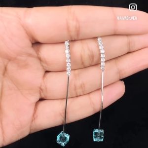 Turquoise Radiance Zircon Silver Dangle Earrings