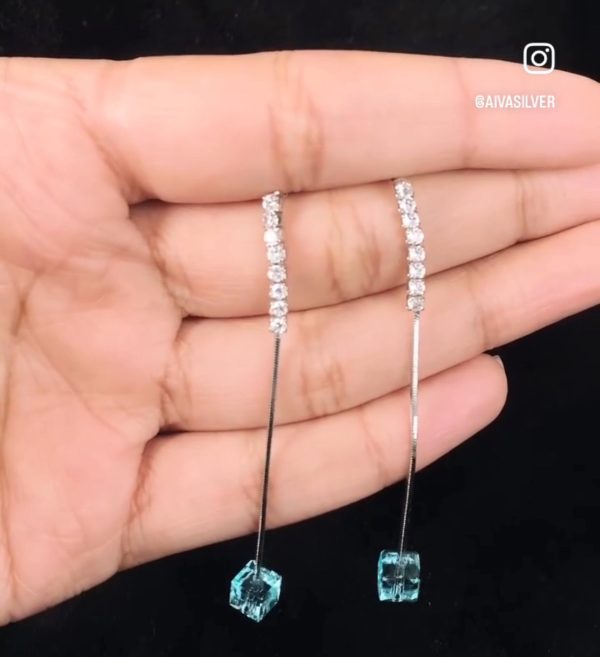 Turquoise Radiance Zircon Silver Dangle Earrings