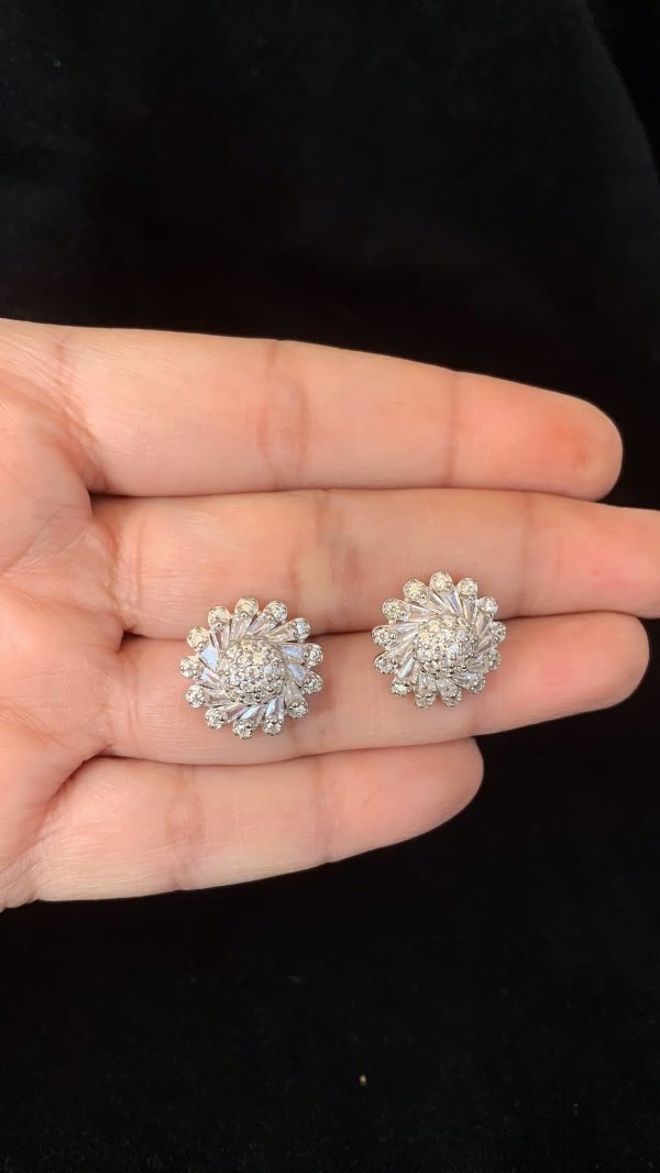Elegant Floral Sterling Silver Stud Earrings - Image 2