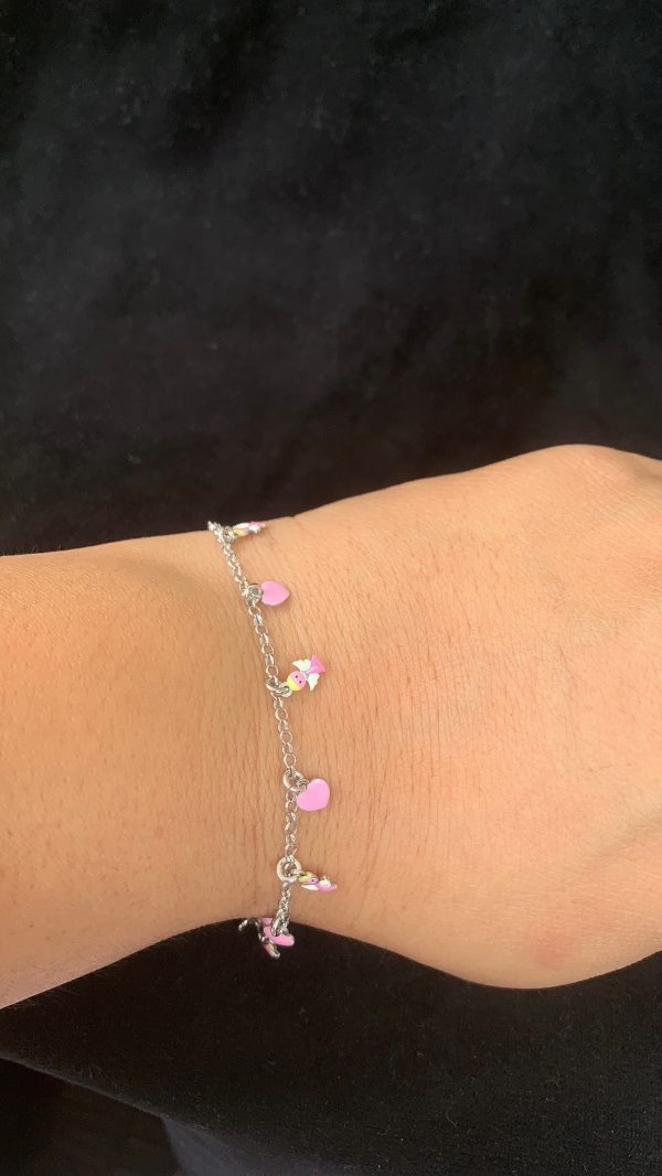 Pink Angelic Hearts Silver Charm Bracelet - Image 2