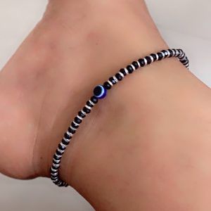 Silver Black Beads Evil Eye Anklets For Women And Girls 11.02