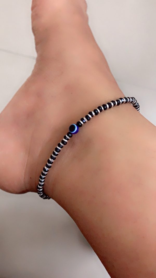 Silver Black Beads Evil Eye Anklets For Women And Girls 11.02