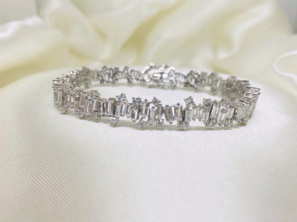 Baguette Cluster Tennis Silver Bracelet - Image 2
