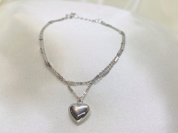 Eternal Love Silver Double-Layered Heart Charm Bracelet - Image 2