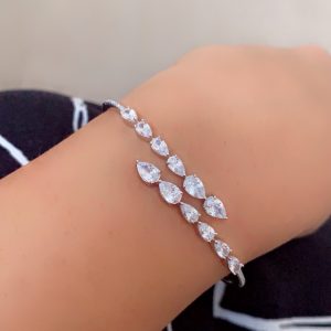 Elegant Teardrop & Marquise Zirconia Silver Bracelet
