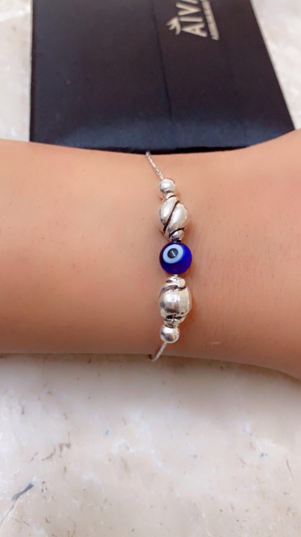 Mystic Shield Silver Beaded Evil Eye Bracelet