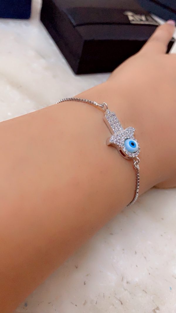 Guardian Hamsa Hand Silver Bracelet