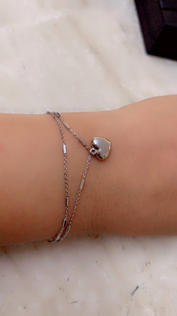Eternal Love Silver Double-Layered Heart Charm Bracelet