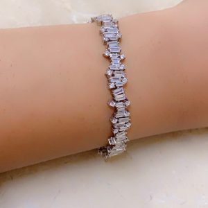 Baguette Cluster Tennis Silver Bracelet