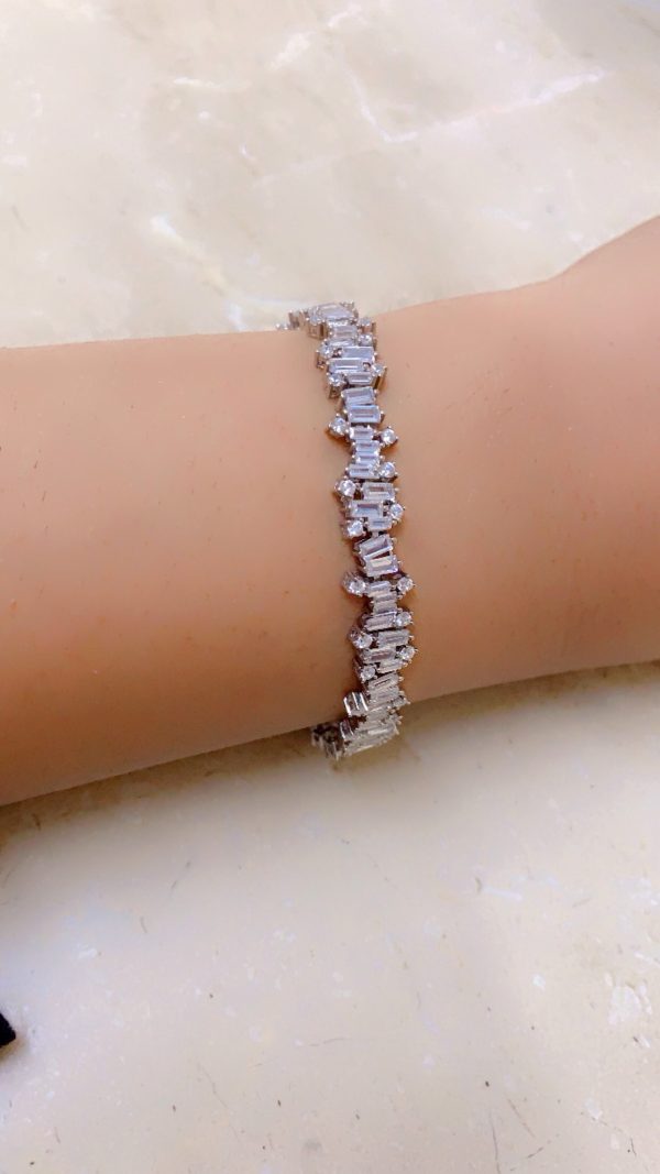 Baguette Cluster Tennis Silver Bracelet
