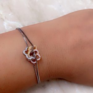Three-Tone Floral Knot Silver Bracelet