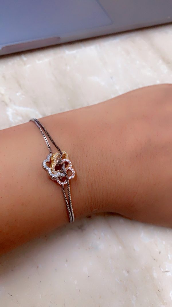 Three-Tone Floral Knot Silver Bracelet