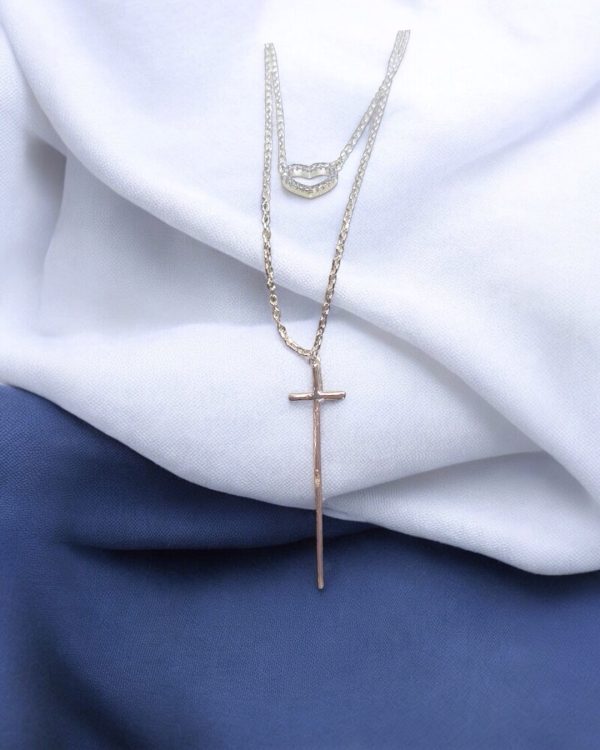 Silver Divine Love Cross & Heart Chain Pendant