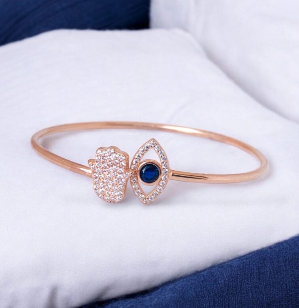 Divine Aura – Rose Gold Hamsa & Evil Eye Silver Bracelet