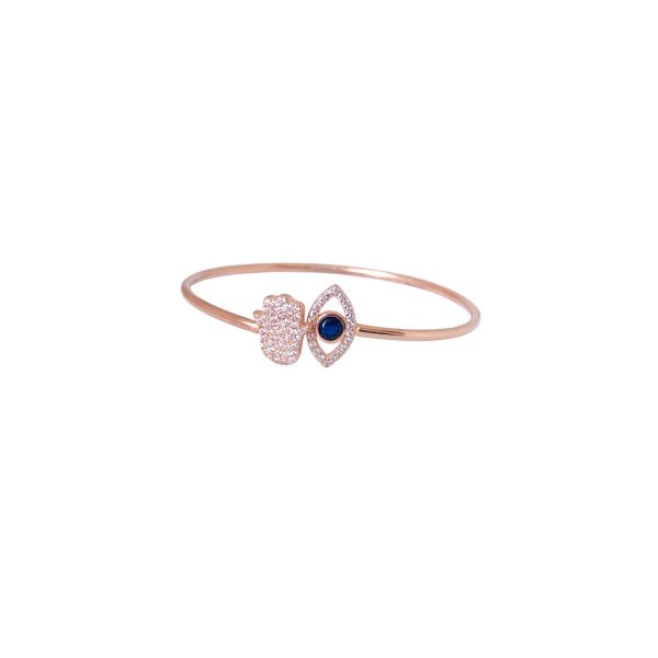 Divine Aura – Rose Gold Hamsa & Evil Eye Silver Bracelet - Image 2