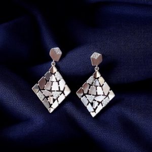 Mosaic Glow Silver Dangle Earrings
