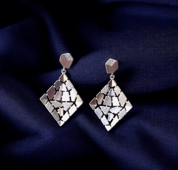 Mosaic Glow Silver Dangle Earrings