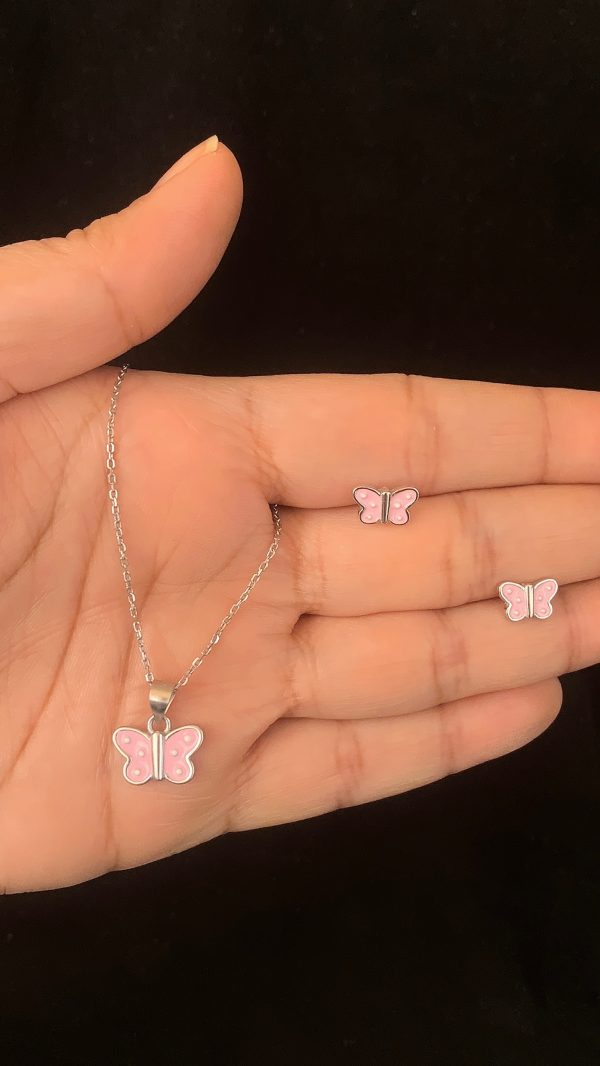 Pink Butterfly Charm Pendant Set for Girls