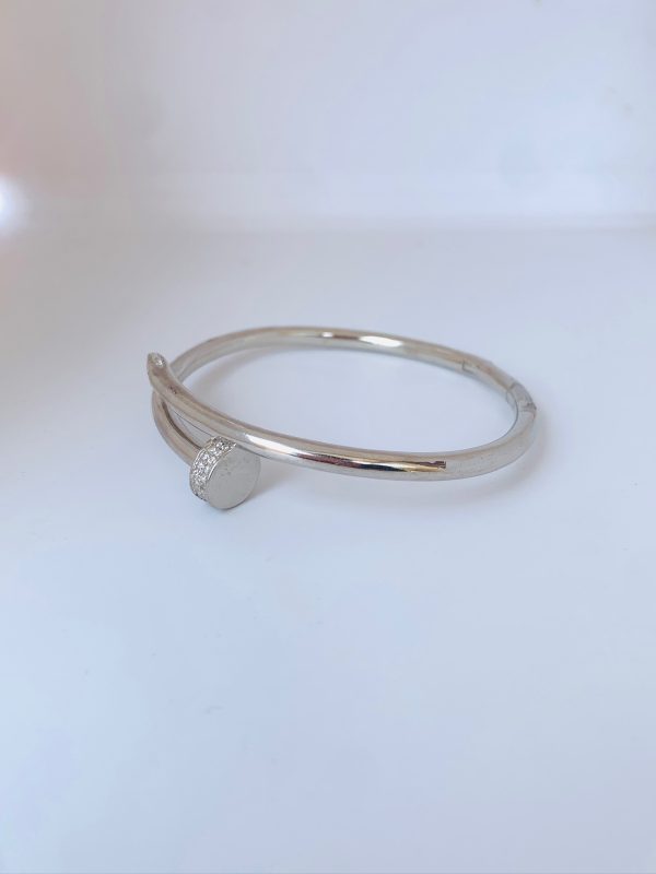 Sleek Nail-Head Silver Bracelet - Image 2