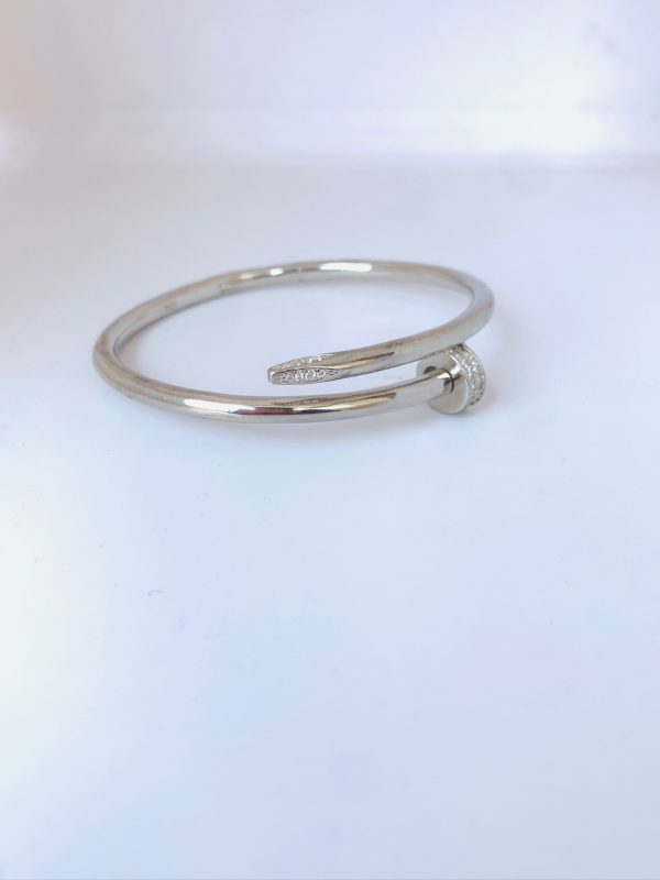 Sleek Nail-Head Silver Bracelet - Image 4