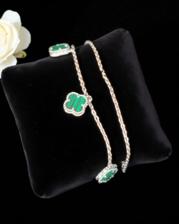 Emerald Grace Double-Layer Silver Bracelet