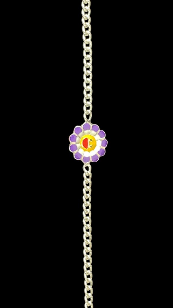 Smiley Bloom Kids Silver Rakhi Bracelet - Image 3