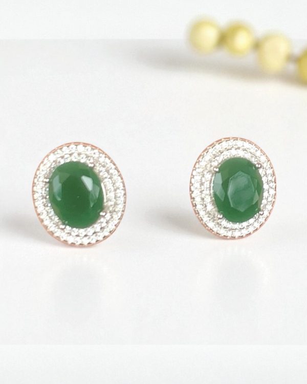 Emerald Glint Silver Studs Earrings - Image 3