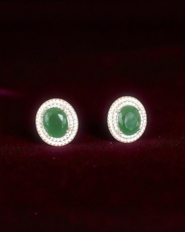 Emerald Glint Silver Studs Earrings