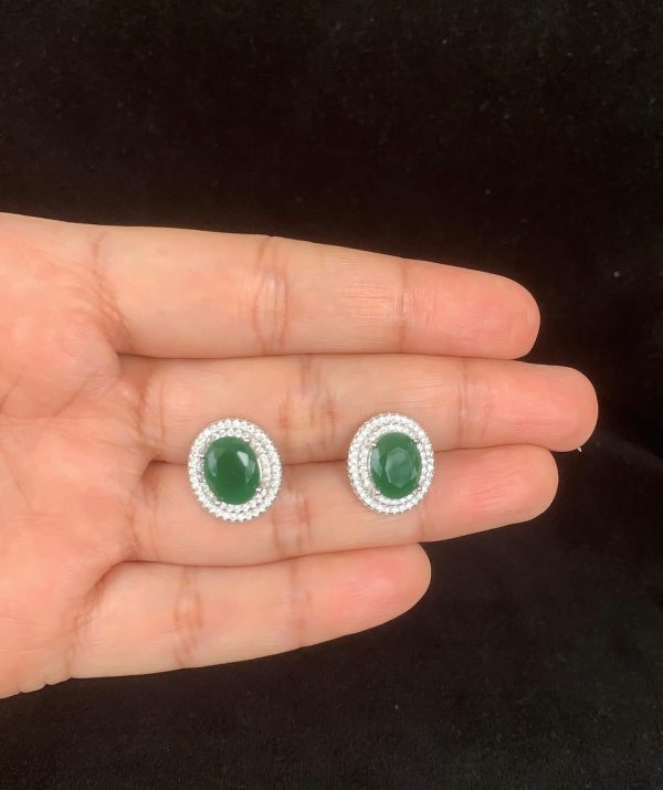 Emerald Glint Silver Studs Earrings - Image 2