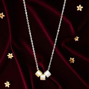 Tri-Tone Cube Silver Chain Pendant