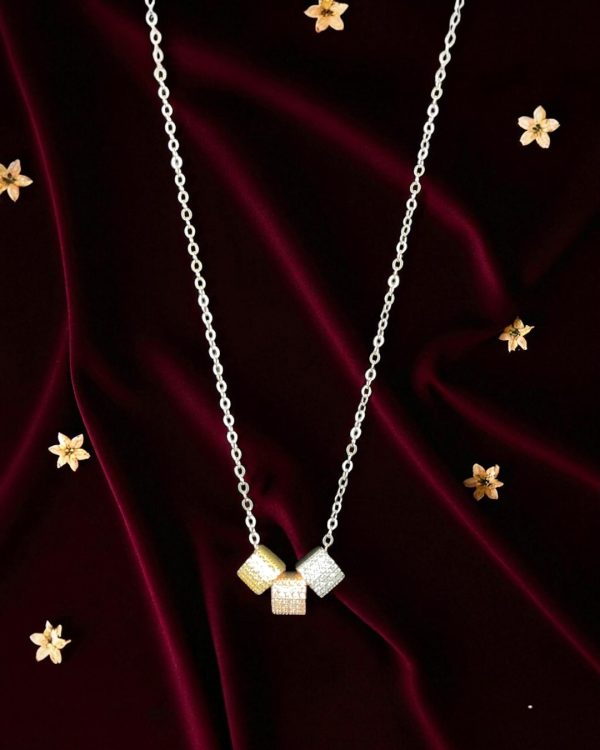 Tri-Tone Cube Silver Chain Pendant