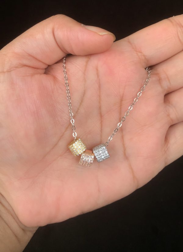 Tri-Tone Cube Silver Chain Pendant - Image 2